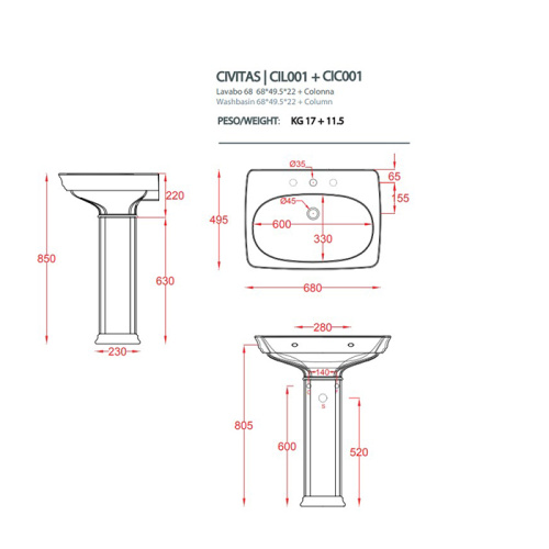 Artceram Civitas Пьедестал для раковины 68 см, цвет: серый фото 2