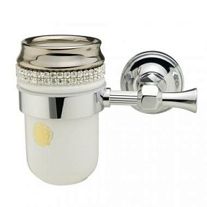 Стакан Migliore Dubai настенный, керамика белая/Swarovski/декор платина/хром 31256 фото