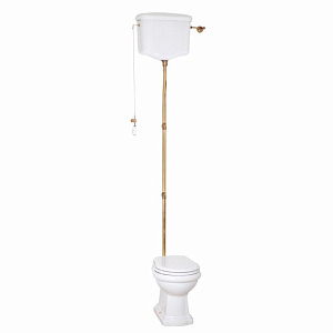 Комплект Migliore Bella унитаз напольный выпуск в стену, бачок высокий с цепочкой бронза, белый (без крышки) 31103 фото