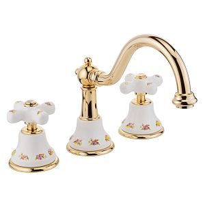 Смеситель для раковины Migliore Provance, на 3 отверстий, донный клапан "click-clack", белый с декором/золото 19483 фото