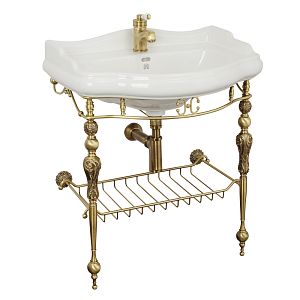 Комплект консоль Migliore Bella напольная 73 см ажурная с решеткой бронза, раковина керамика белая 31192 фото