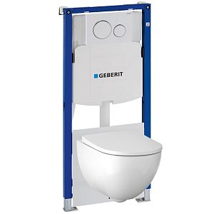 Комплект унитаза с инсталляцией Geberit Acanto 500.301.KJ.A с сиденьем Микролифт и Белой клавишей смыва фото