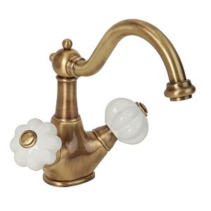 Смеситель для раковины Migliore Olivia, донный клапан "click-clack", белый/бронза 19000 фото