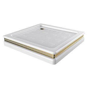 Поддон душевой Migliore, квадратный, 90х90хH16 см, стеклокомпозит, белый декор бронза 28229 фото