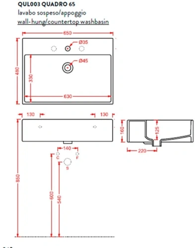 Artceram QUADRO Раковина 65x48 см, 1 отв,, цвет: белый фото 3