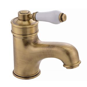 Смеситель для раковины Migliore Ermitage монокомандный, ручка сверху белая, бронза 18613 фото