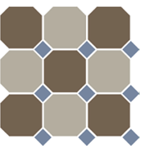 Керамогранит TopCer Victorian Designs 4429+01 OCT11-B Coffe Brown 29 Beige 01 Octagon/Blue Cobalt 11 Dots (лист 30х30 9 штук+вставки) фото