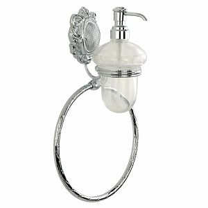 Дозатор жидкого мыла Migliore Cleopatra настенный с кольцом, стекло прозрачное с матовым декором/хром 16655 фото