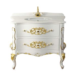 Столешница Migliore Virginia L106,5xH2/16xP55,5 см 1 отверстий для см-ля, фигурная планка, мрамор Bianco Cristallino 29666 фото