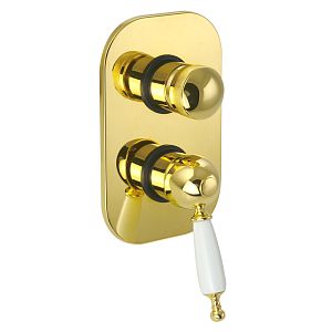 Смеситель скрытого монтажа Migliore Oxford монокомандный, 3-х позиционный с девиатором, ручка белая, золото 19176 фото