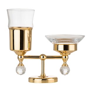 Стакан Migliore Amerida и мыльница настольные, стекло/золото/Swarovski 16609 фото