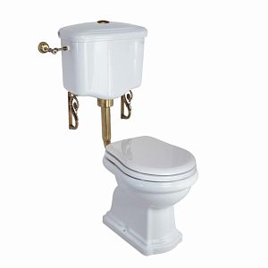 Комплект Migliore Bella унитаз напольный выпуск в стену, бачок низкий с кнопкой бронза, белый (без крышки) 31107 фото