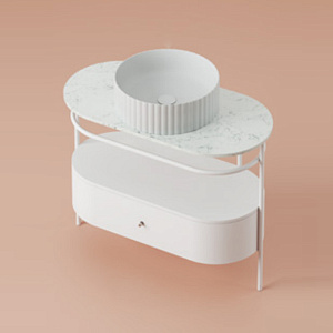 Artceram Flair 4,0 Консоль металлическая с раковиной 95x48хh75см,, напольная, с выдвижным ящиком и мраморной столешницей, цвет: белый матовый фото