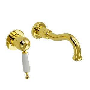 Смеситель для раковины Migliore Oxford монокомандный скрытого монтажа настенный, на 2 отверстий, ручка белая, золото 19171 фото