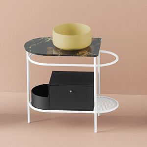 Artceram Flair 3,0 Металлическая консоль с раковиной, 85х46х75,5см,, напольная, с выдвижным ящиком и мраморной столешницей, цвет: белый матовый/Giallo Zinco фото