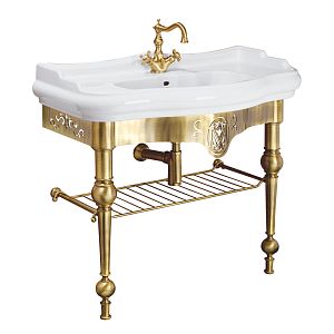 Комплект консоль Migliore Bella напольная 100 см с решеткой бронза, раковина керамика белая 31189 фото