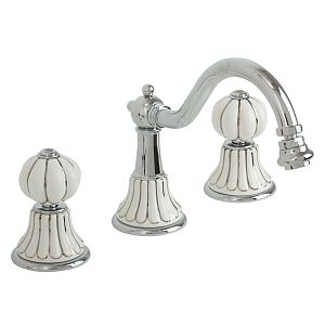 Смеситель для биде Migliore Olivia, на 3 отверстий, донный клапан "click-clack", белый с декором платина/хром 19010 фото