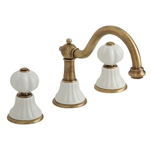 Смеситель для раковины Migliore Olivia, на 3 отверстий излив "змейка", дон.клап."click-clack", белый/бронза 18999 фото