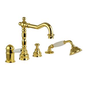 Смеситель на борт ванны Migliore Oxford монокомандный, термостат, на 4 отверстий, ручка белая, золото 19167 фото