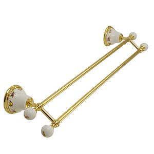 Полотенцедержатель Migliore Provance двойной L60 см, керамика с декором/золото 17703 фото