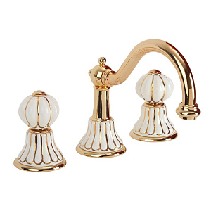 Смеситель для раковины Migliore Olivia, на 3 отверстий излив "змейка", дон.клап."click-clack", белый с золот.декором/золот 19031 фото