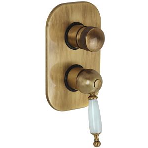 Смеситель скрытого монтажа Migliore Oxford монокомандный, 3-х позиционный с девиатором, ручка белая, бронза 19099 фото