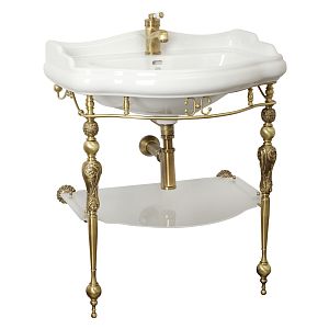 Комплект консоль Migliore Bella напольная 73 см ажурная с полкой матовое стекло бронза, раковина керамическая белая 31210 фото