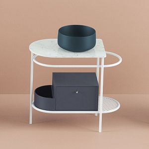 Artceram Flair 3,0 Металлическая консоль с раковиной, 85х46х75,5см,, напольная, с выдвижным ящиком и мраморной столешницей, цвет: белый матовый/petrolio фото