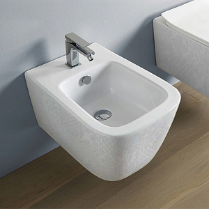 Artceram A16 Биде подвесное 36х52 см, 1 отв,, с переливом, в комплекте с крепежом, цвет: белый глянцевый, декор: Cementina фото