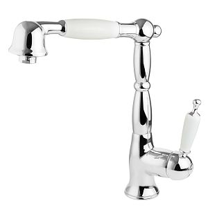 Смеситель для кухни Migliore Oxford монокомандный, с выдвижной лейкой, ручка белая/хром 18243 фото