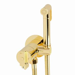 Гигиенический душевой набор Migliore Fortis, Смеситель монокомандный встраиваемый, термостат с держателем/лейка/шланг латунь, золото 31558 фото
