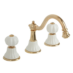 Смеситель для биде Migliore Olivia, на 3 отверстий, донный клапан "click-clack", белый/золото 19018 фото