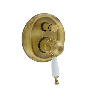 Смеситель скрытого монтажа Migliore Oxford монокомандный, термостат, 2-х позиционный с девиатором, ручка белая, бронза 19102 фото