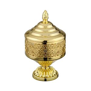 Баночка Migliore Luxor на ножке низкая H5xD12 см ажурная с крышкой, золото 26158 фото