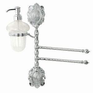 Полотенцедержатель Migliore Cleopatra 2-й поворотн с дозатором ж/мыла, L34 см, стекло прозрачное с матовым декором/хром 16674 фото