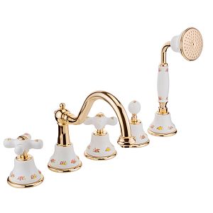 Смеситель на борт ванны Migliore Provance, на 5 отверстий, белый с декором/золото 19480 фото