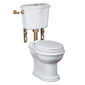 Комплект Migliore Impero унитаз напольный выпуск в стену, бачок низкий с кнопкой бронза, белый (без крышки) 31143 фото