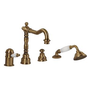 Смеситель на борт ванны Migliore Oxford монокомандный, термостат, на 4 отверстий, ручка белая, бронза 19087 фото