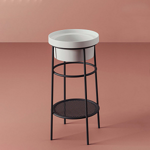 Artceram Fuori Scala Металическая структура Ø38хh83см с раковиной, без отв,, Fuori Scala Ø41, напольная, цвет: черный матовый/белый глянцевый фото