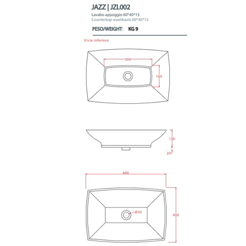 Artceram JAZZ Раковина 60x40 см, без отв,, цвет: белый фото 3