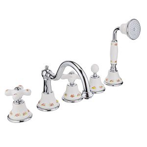 Смеситель на борт ванны Migliore Provance, на 5 отверстий, белый с декором/хром 19472 фото