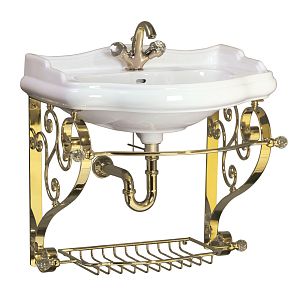 Комплект консоль Migliore Bella подвесная 73 см витая с решеткой золото, раковина керамика белая 31268 фото