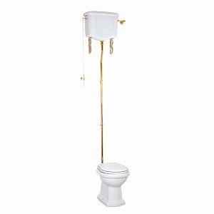 Комплект Migliore Bella унитаз напольный выпуск в стену, бачок высокий с цепочкой золото, белый (без крышки) 31104 фото