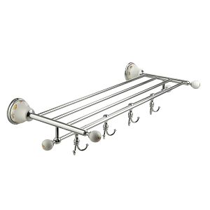 Полка-держатель для полотенец Migliore Provance с 4-мя крючками, L60хH10xP30 см, кероамика с декором/хром 17667 фото