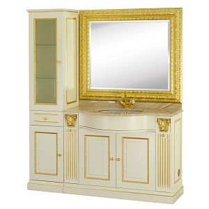 Пенал Migliore Ravenna SX для базы L43xH196хP42см 1 дверь гл.+1 дверь стекло+1 выдвижной ящик, Avorio/декор Foglia Oro(3 ручки) 27071 фото