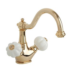 Смеситель для раковины Migliore Olivia, донный клапан "click-clack", белый/золото 19024 фото