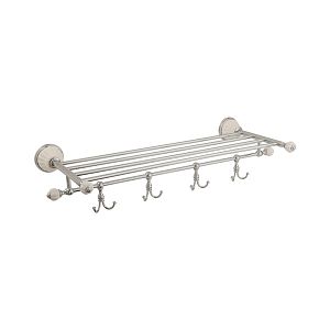 Полка-держатель для полотенец Migliore Olivia с 4-мя крючками, L60хh10xP30 см, керамика белая, хром 17496 фото