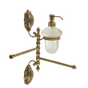 Полотенцедержатель Migliore Cleopatra 2-й поворотн с дозатором ж/мыла, L34 см, стекло прозрачное с матовым декором/бронза 16646 фото