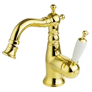 Смеситель для биде Migliore Oxford монокомандный, ручка белая, золото 19161 фото