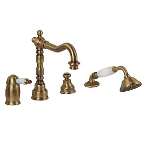 Смеситель на борт ванны Migliore Oxford монокомандный, на 4 отверстий, ручка белая, бронза 19086 фото